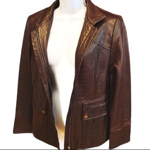 TRYST Chocolate Brown Genuine Leather Embossed Jacket